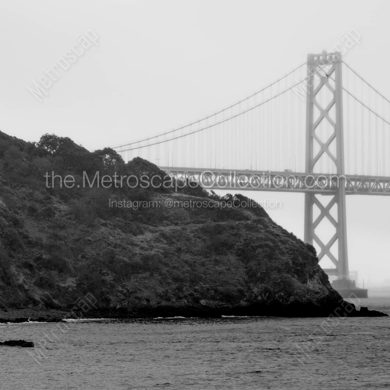 Bay Bridge Yerba Buena Island Afternoon Mist black and white: Square crop